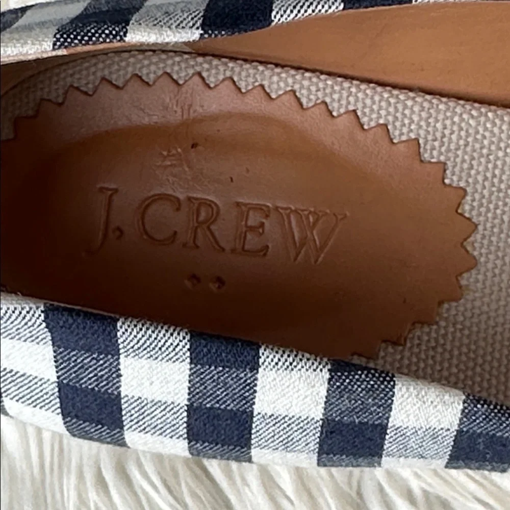 J. Crew Factory Gingham Print Espadrille Wedges in Navy Blue/Ivory Size 10